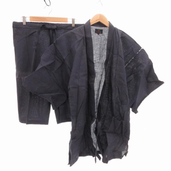 時代屋 甚平 浴衣 着物 セットアップ コットン 半袖 L 紺 ネイビー /FT メンズ