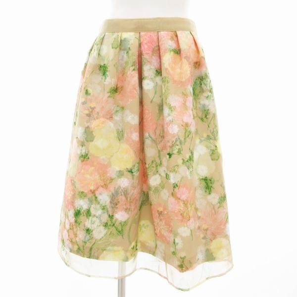 クミキョク 組曲 KUMIKYOKU フレアスカート ひざ丈 花がら シアー 2 ベージュ ピンク ...