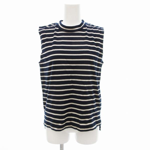 マカフィー MACPHEE トゥモローランド ノースリーブカットソー ボーダー ラメ S 紺 ネイビ...
