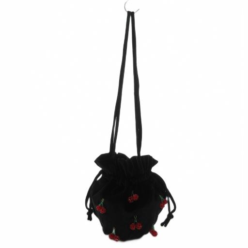 ツル バイ マリコオイカワ TSURU by Mariko Oikawa 巾着バッグ ベロア 黒 ブ...