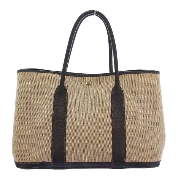 エルメス HERMES ガーデンパーティ PM トワルアッシュ トートバッグ ハンド キャンバス レ...
