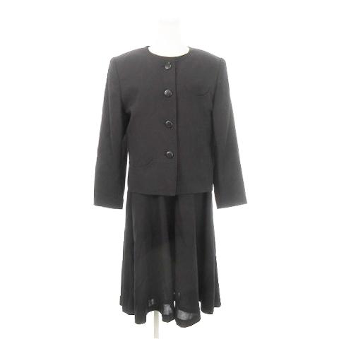 ピエールカルダン ワンピーススーツ セットアップ 上下 ノーカラージャケット 背抜き ミモレ丈ワンピ...