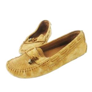 アグ UGG モカシン ローファー デッキシューズ スエード レザー 革 パンチング リボン ワンポイント 22.0cm 茶 ブラウン