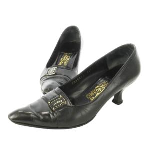 サルヴァトーレフェラガモ Salvatore Ferragamo NAVITAS パンプス ミドルヒール ポインテッドトゥ レザー 革 ヴァラ ロゴ 6 23.0cm 黒