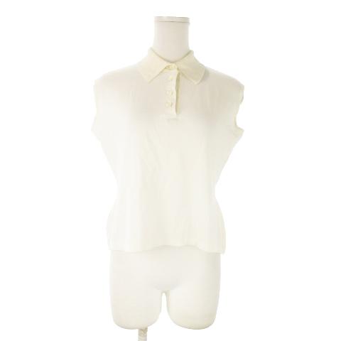 マックスマーラ MAX MARA 白タグ ポロシャツ ノースリーブ 切替 ニット ストレッチ 透け感...