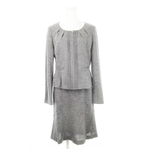 アンタイトル スカートスーツ セットアップ 上下 ノーカラージャケット ひざ丈スカート ジャージー生...