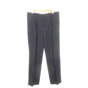 ノーブランド パンツ スラックス ストレート ウール ストライプ 通勤 ビジネス 紺 ネイビー /AH5 ■GY99 メンズ
