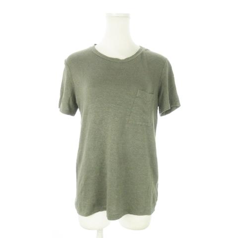 セオリー Theory 半袖Tシャツ クルーネック 麻 リネン ストレッチ ポケット S 緑 カーキ...