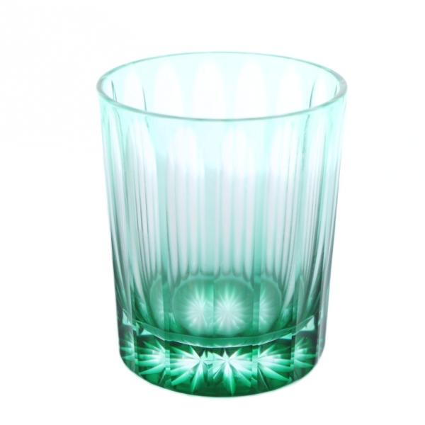 天満切子 十六縞TYPE2 ロックグラス 無鉛ガラス 切子グラス コップ 食器 緑 グリーン ■GY...