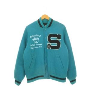 ステューシー STUSSY スタジャン ブルゾン ジャケット ワッペン 刺繍 裏キルティング S 青緑 グリーン /AH19 ■GY01