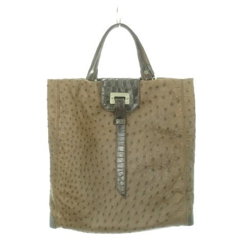 チェントロ ラーロ CENTRO LARO オーストリッチ トートバッグ スクエア ベルト 茶 ブラ...