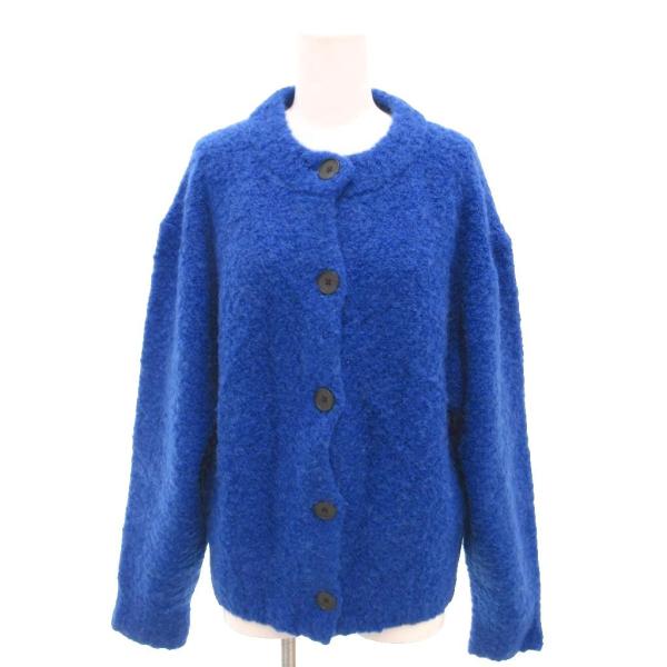 B&amp;Y 23AW ウールアルパカブレンドブークレニットカーディガン モックネック 青 ブルー /YJ...