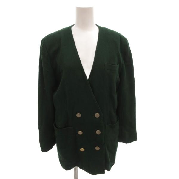 レリアン Leilian テーラードジャケット ダブル ノーカラー ウール 9 緑 グリーン /FF...
