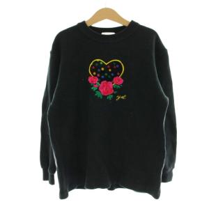 イヴサンローラン YVES SAINT LAURENT トレーナー スウェット トップス 子ども服（女の子用） 130 黒 ブラック 長袖 ハート柄 花柄