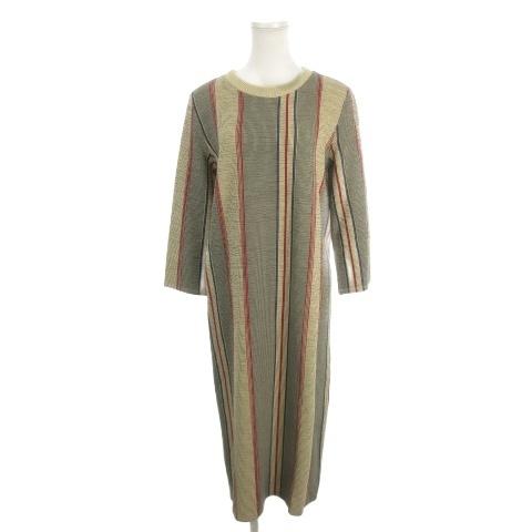 未使用品 ザラ ZARA ロングワンピース 七分袖 ストライプ柄 S ベージュ /AH30 ■GY9...