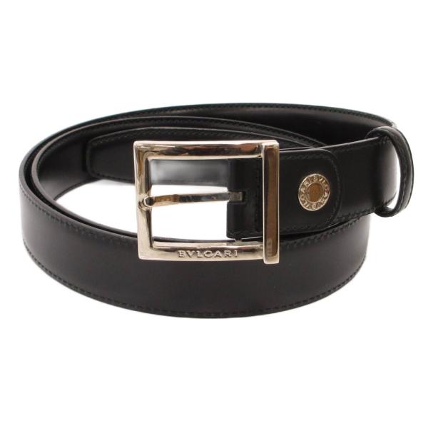 ブルガリ BVLGARI ベルト スムースレザー スクエアバックル ロゴ 110/44 黒 ブラック...