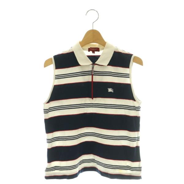 バーバリー ロンドン BURBERRY LONDON ポロシャツ ノースリーブ ハーフジップ ボーダ...