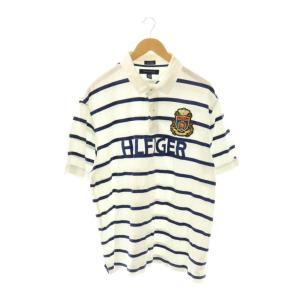 トミーヒルフィガー TOMMY HILFIGER ポロシャツ XXL 白 ホワイト 半袖 ボーダー柄 ワッペン /AZ ■GY35 レディース