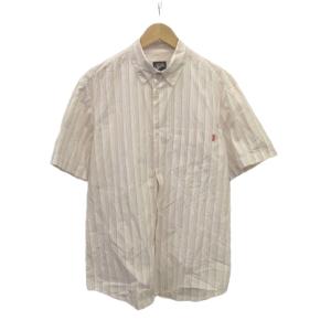ステューシー STUSSY シャツ L 白 ホワイト 赤 レッド ストライプ柄 レギュラーカラー 半袖 /YU ■GY99 メンズ