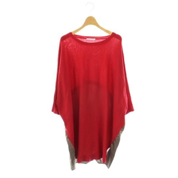 アドーア ADORE ワンピース チュニック ニット ドルマン ドッキング 38 レッド ブラウン ...