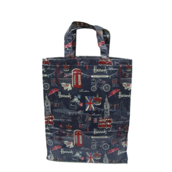 ハロッズ Harrods ビニールトートバッグ 総柄 紺 ネイビー /SM24 ■GY99 レディー...