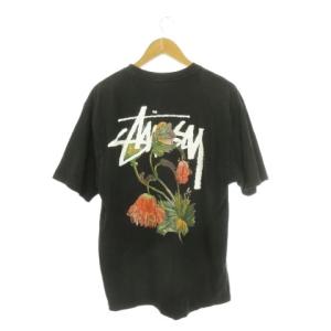ステューシー STUSSY WITHERED FLOWER TEE Tシャツ L 黒 ブラック 半袖 ボタニカル ポピー バックロゴ 花柄 /CK4 ■GY50 メンズ