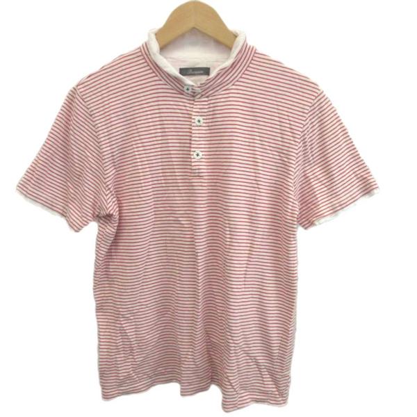 バラクータ BARACUTA ポロシャツ 42 赤 レッド 白 ホワイト ボーダー柄 バンドカラー ...