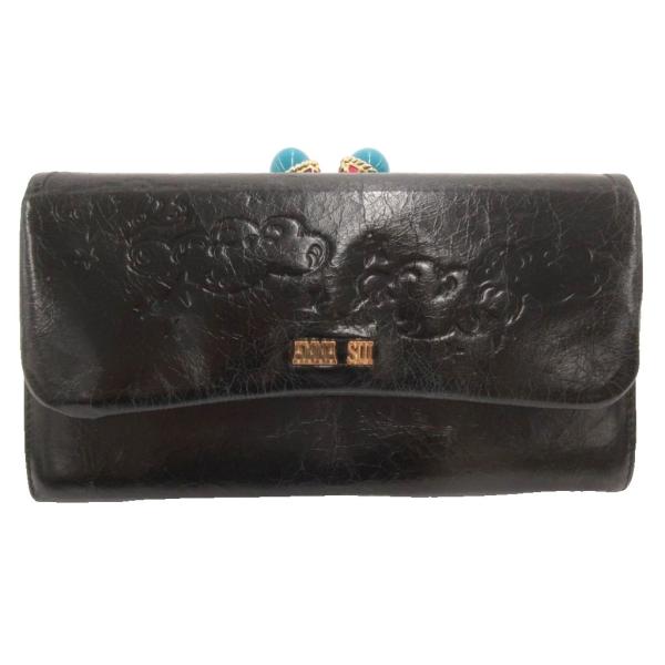 アナスイ ANNA SUI 二つ折り長財布 ロングウォレット バルーン レザー 本革 ボタン開閉 が...