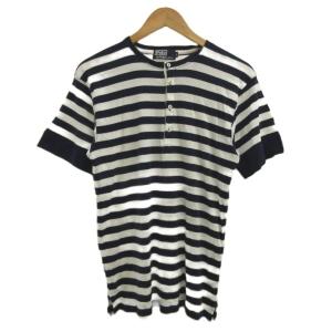ポロ バイ ラルフローレン Polo by Ralph Lauren Tシャツ L 紺 ネイビー 白 ホワイト ボーダー柄 ヘンリーネック 半袖 /NP ■GY99