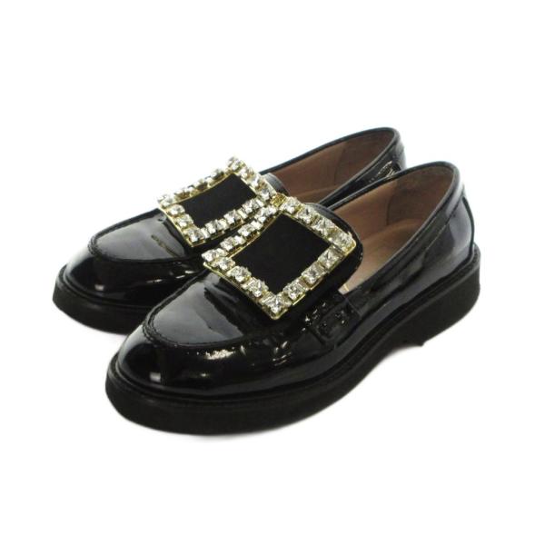 ロジェヴィヴィエ ROGER VIVIER ローファー クリスタルバックル パテントレザー ロゴ 3...