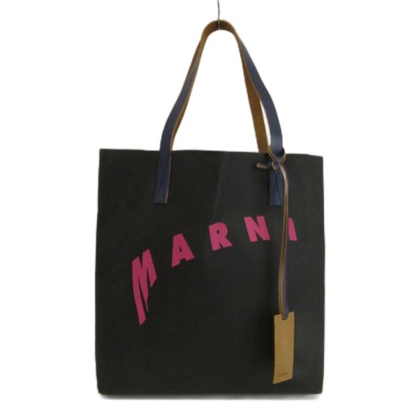 マルニ MARNI ロゴプリント セルロース製 ショッピングバッグ ペーパートートバッグ 肩掛け レ...