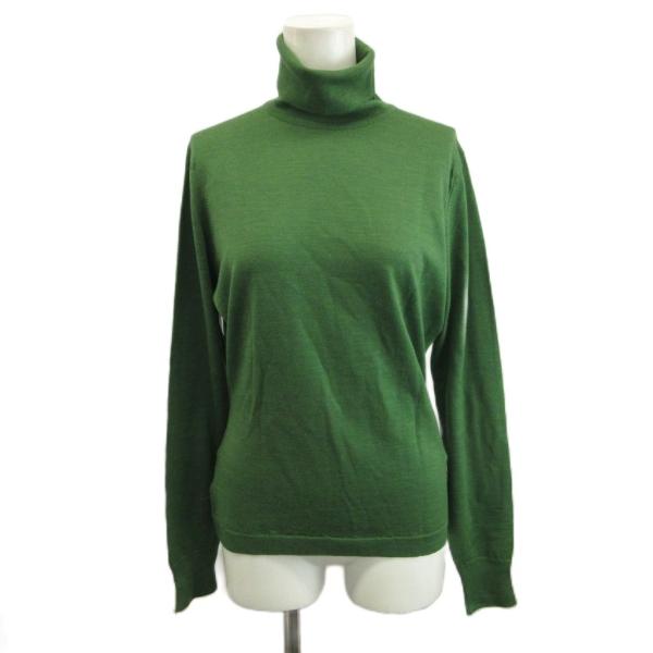 ジョンスメドレー JOHN SMEDLEY タートルネックニット ウール 無地 長袖 緑 グリーン ...