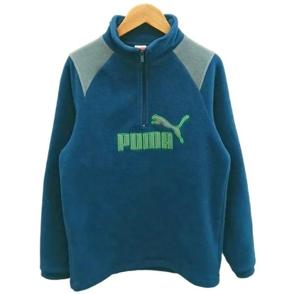 プーマ PUMA 子供服 ハーフジップフリース 長袖 ラグランスリーブ 160 マリンブルー グレー...