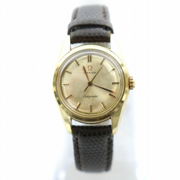 オメガ レディマティック シーマスター 腕時計 自動巻き アナログ レザーバンド ゴールドカラー 茶...