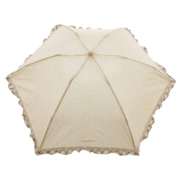 バーバリー BURBERRY 折りたたみ 日傘 パラソル ノバチェック フリル ベージュ /UO レ...