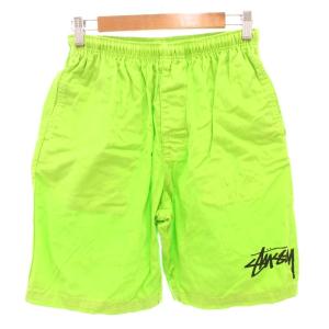 ステューシー STUSSY ハーフパンツ ショートパンツ ショーツ イージー ゴムウエスト ロゴ プリント M 黄緑 イエロー グリーン