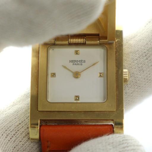 エルメス HERMES ジャンク品 メドール 腕時計 ウォッチ クォーツ スクエア ロゴ レザーベル...