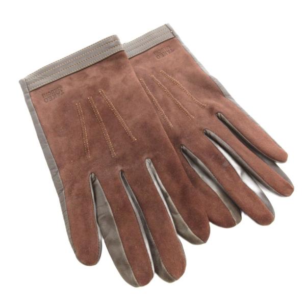 タケオキクチ TAKEO KIKUCHI 手袋 グローブ レザー スエード 裏起毛 ダークブラウン ...