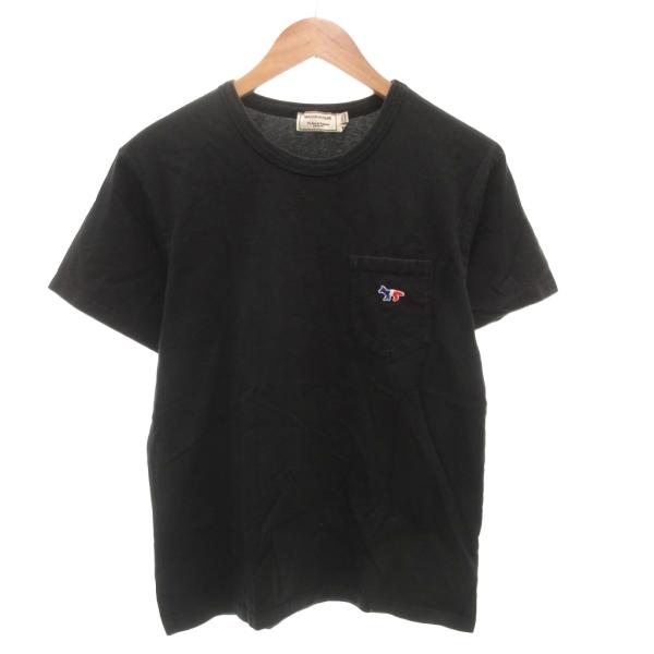 メゾンキツネ MAISON KITSUNE Tシャツ カットソー 半袖 XS トリコロール ロゴ 黒...