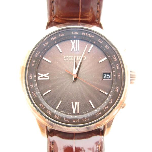 セイコー SEIKO BRIGHTZ 腕時計 電波ソーラー アナログ デイト 茶 ブラウン SAGZ...
