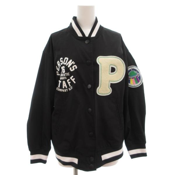 パーソンズ PERSON'S スタジャン ジャケット ブルゾン S 黒 ブラック 白 ホワイト ロゴ...