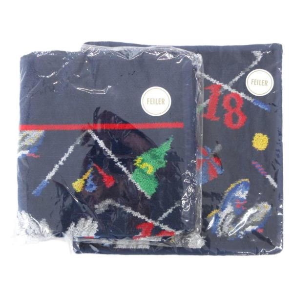 未使用品 フェイラー FEILER 2点セット タオル ハンカチ ゴルフ シュニール織 紺 ネイビー...