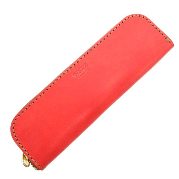 ヘルツ HERZ ペンケース トレー式 ラウンドファスナー レザー KP-5-M 赤 レッド /GV...