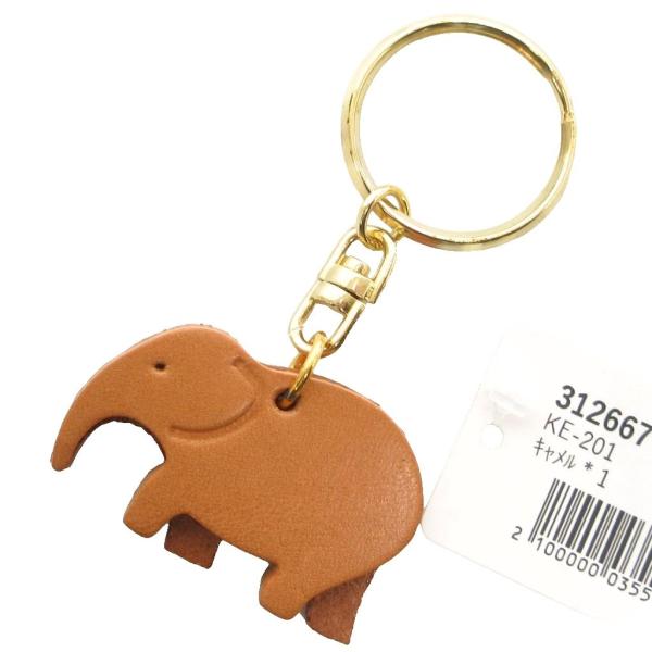 未使用品 ヘルツ HERZ タグ付き キーホルダー ゾウさん カウレザー 牛革 KE-201 茶 ブ...