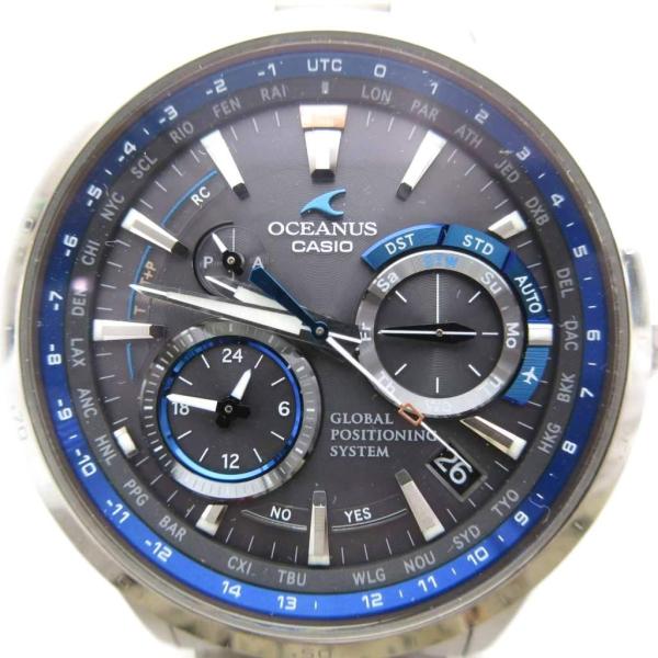 カシオ CASIO オシアナス 腕時計 電波 ソーラー クロノグラフ デイデイト チタン 銀色 シル...