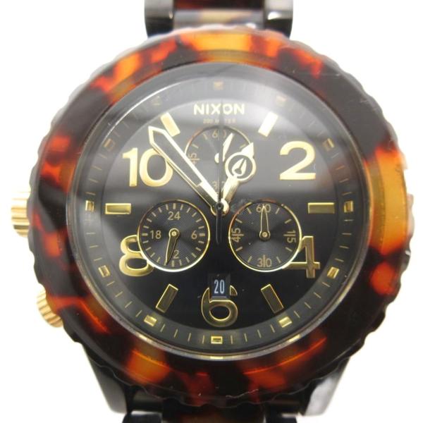 ニクソン NIXON 腕時計 クォーツ クロノグラフ べっ甲柄 黒 ブラック 茶 ブラウン 42-2...