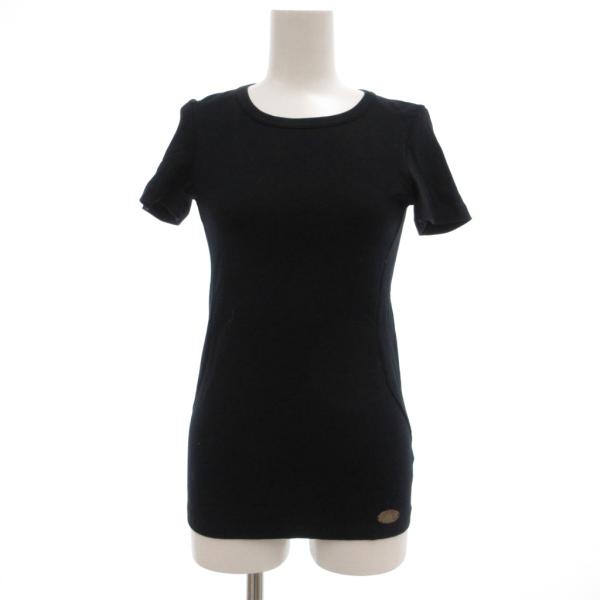 フェンディ FENDI Tシャツ 38 黒 ブラック 半袖 ラウンドネック ロゴプレート /UO レ...
