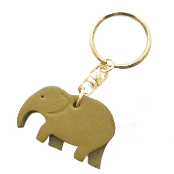 未使用品 ヘルツ HERZ タグ付き キーホルダー ゾウさん カウレザー 牛革 KE-201 グリー...