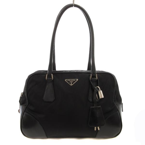 プラダ PRADA ボーリングバッグ ミニボストン ハンドバッグ 手提げ 三角プレート ナイロン レ...