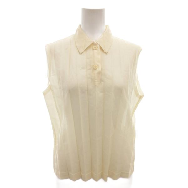 イッセイミヤケ ISSEY MIYAKE ポロシャツ プリーツ ノースリーブ 白 ホワイト /FF ...